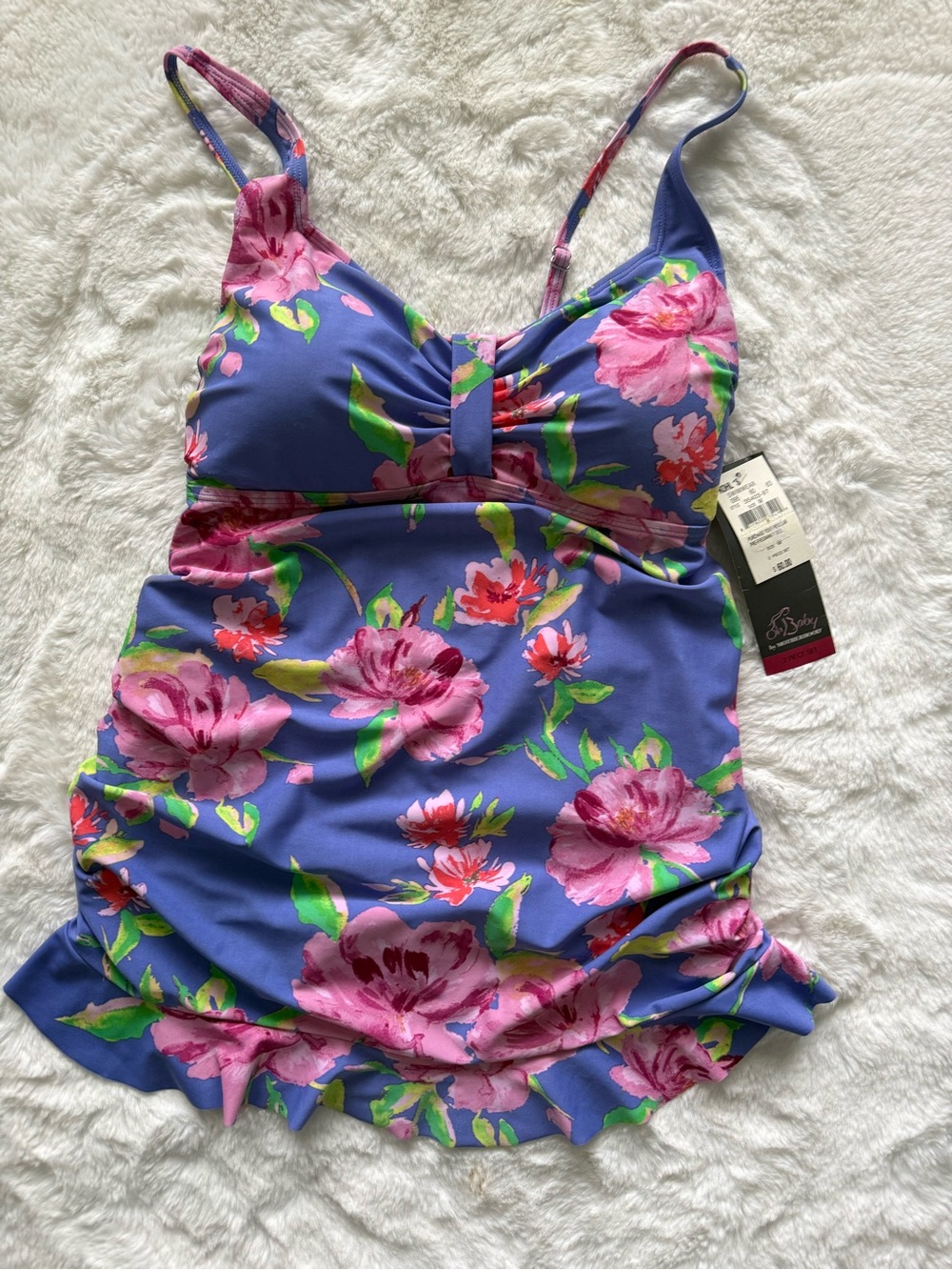 NWT Oh Baby by Motherhood Maternity Perwinkle Blue Floral Tankini Top